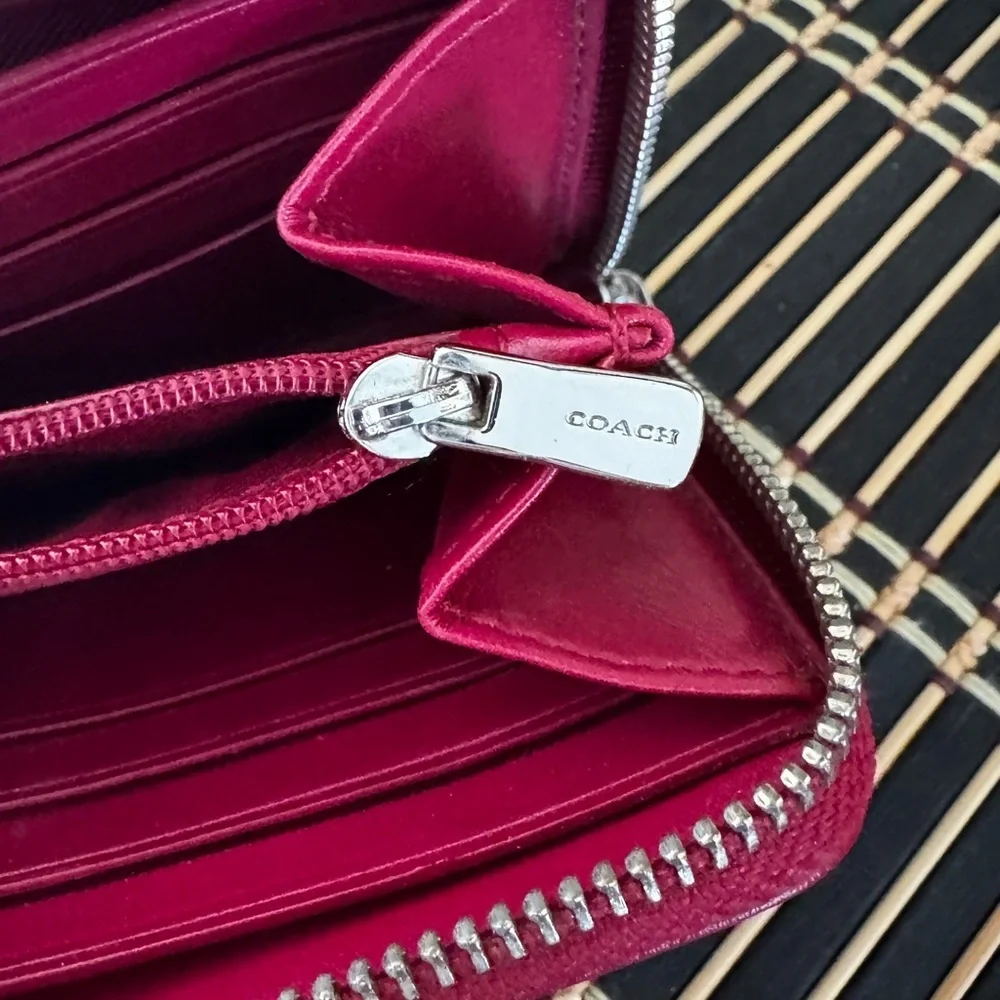 Coach Tan and Raspberry Pink Zip-Around Wallet